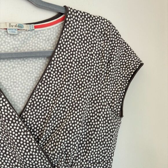 Boden Women v-neck short sleeve polka dot gray white stretch cotton dress 6 EUC! - Picture 3 of 10
